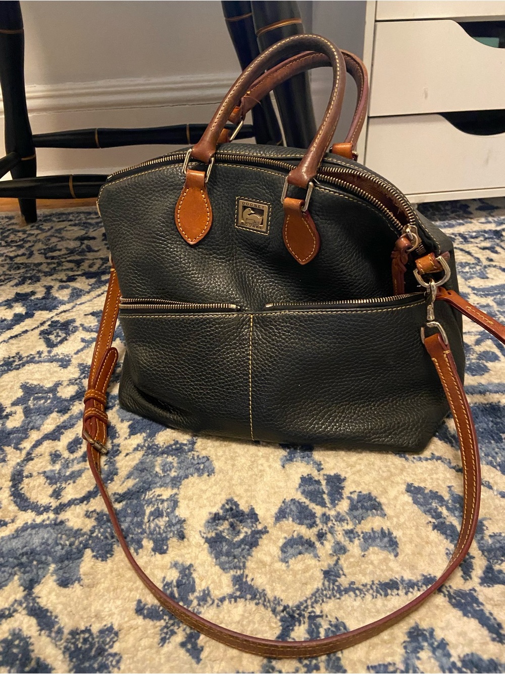 Dooney & Bourke Black Leather purse with brown leather accents
